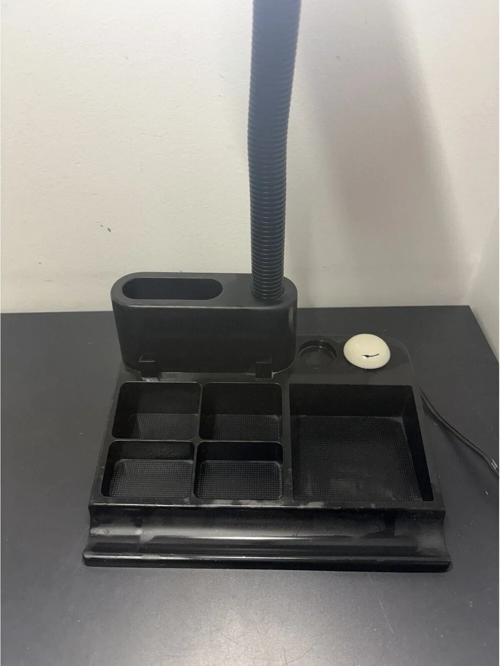 Vintage 80s White Gooseneck Office Desk Lamp With Black Plastic Organizer Base